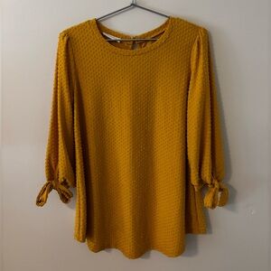 Reborn J Mustard Swiss Dot Blouse with Tie Sleeves